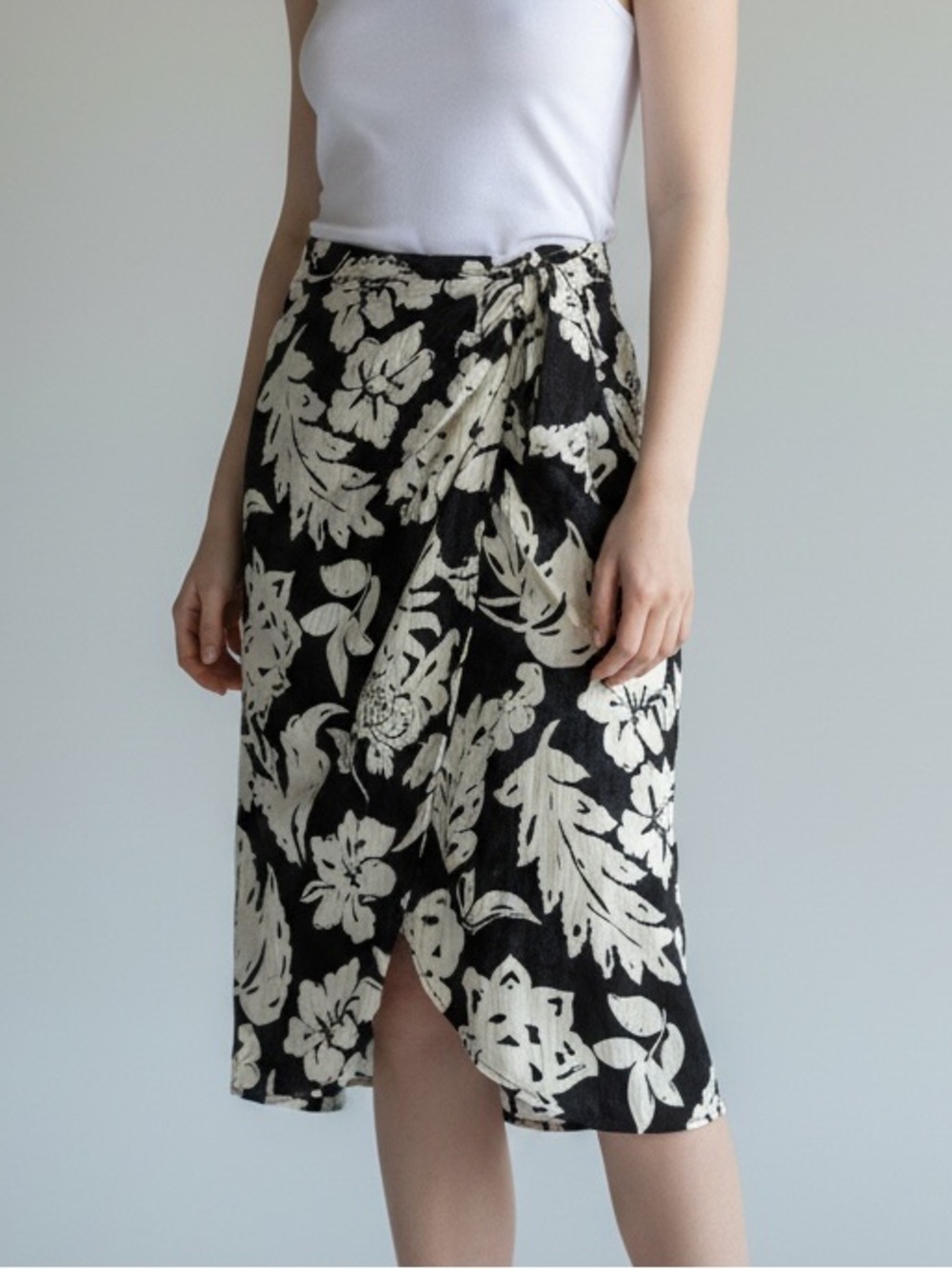 MNG Mango Floral Wrap Midi Skirt Black